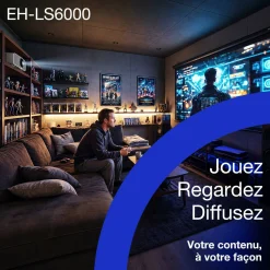 Epson EH-LS6000, vidéoprojecteur laser 4K Home Cinéma abordable, traitement d’image IA, compatible Matter, 3 400 lumens, image jusqu’à 500 pouces, garantie 5 ans