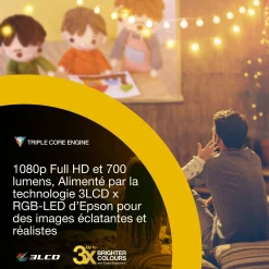 Epson Lifestudio Flex EF-71, Projecteur Smart TV HD intégrale 1080p, portable, 700 lumens, Sound by Bose, Google TV, écran de 150 pouces