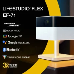 Epson Lifestudio Flex EF-71, Projecteur Smart TV HD intégrale 1080p, portable, 700 lumens, Sound by Bose, Google TV, écran de 150 pouces