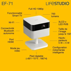 Epson Lifestudio Flex EF-71, Projecteur Smart TV HD intégrale 1080p, portable, 700 lumens, Sound by Bose, Google TV, écran de 150 pouces