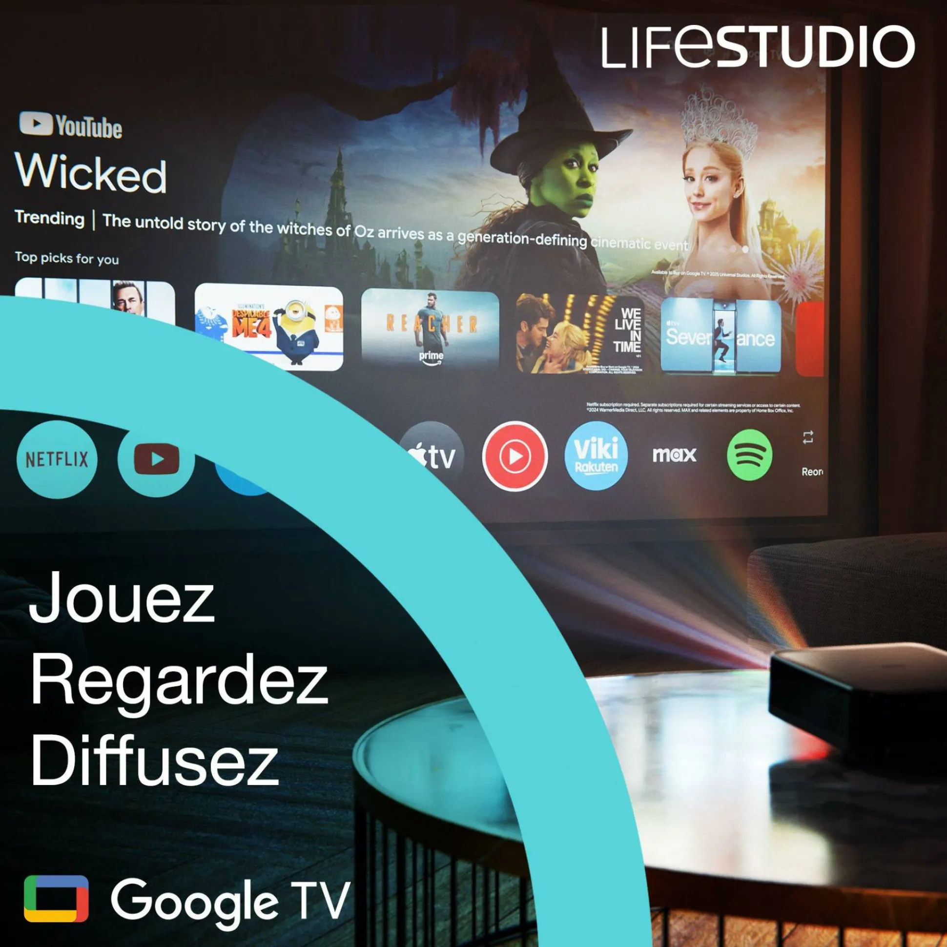 Epson Lifestudio Flex Plus EF-73, Projecteur Smart TV 4K PRO-UHD, portable, 1 000 lumens, Sound by Bose, Google TV, écran de 150 pouces