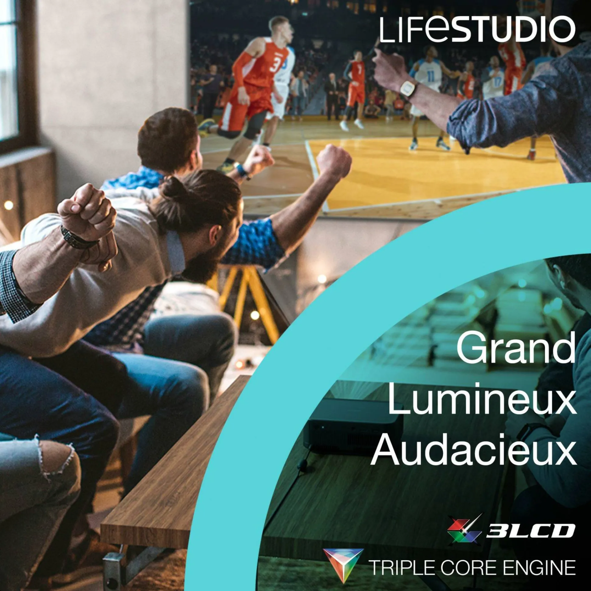 Epson Lifestudio Flex Plus EF-73, Projecteur Smart TV 4K PRO-UHD, portable, 1 000 lumens, Sound by Bose, Google TV, écran de 150 pouces