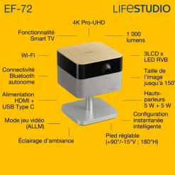Epson Lifestudio Flex Plus EF-72, Projecteur Smart TV 4K PRO-UHD, portable, 1 000 lumens, Sound by Bose, Google TV, écran de 150 pouces