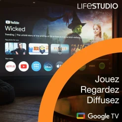 Epson Lifestudio Grand EH-LS670B, Projecteur laser intelligent à ultracourte focale, 4K PRO-UHD, 3 600 lumens, Sound by Bose, Google TV, écran de 120 pouces, garantie de 5 ans