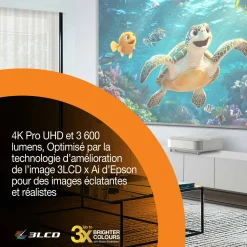 Epson Lifestudio Grand EH-LS670W, Projecteur laser intelligent à ultracourte focale, 4K PRO-UHD, 3 600 lumens, Sound by Bose, Google TV, écran de 120 pouces, garantie de 5 ans
