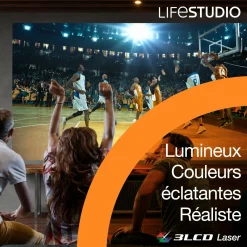 Epson Lifestudio Grand Plus EH-LS970W, Projecteur laser intelligent à ultracourte focale, Home cinéma 4K, 4 000 lumens, Sound by Bose, Google TV, écran de 150 pouces, garantie de 5 ans