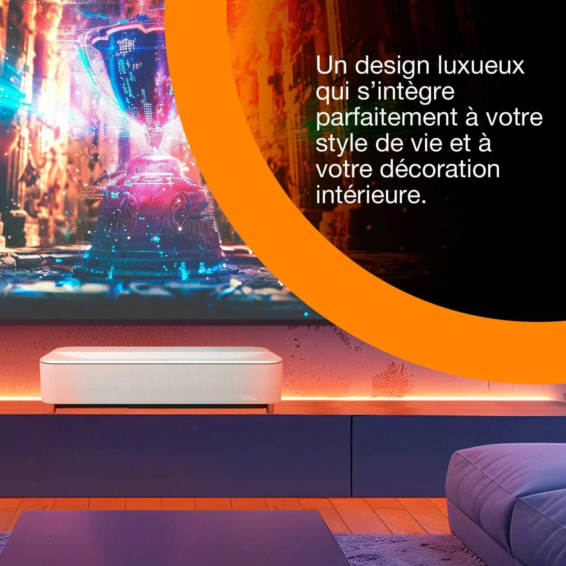 Epson Lifestudio Grand Plus EH-LS970W, Projecteur laser intelligent à ultracourte focale, Home cinéma 4K, 4 000 lumens, Sound by Bose, Google TV, écran de 150 pouces, garantie de 5 ans