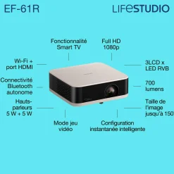 Epson Lifestudio Pop EF-61R, Projecteur Smart TV HD intégrale 1080p, portable, 700 lumens, Sound by Bose, Google TV, écran de 150 pouces