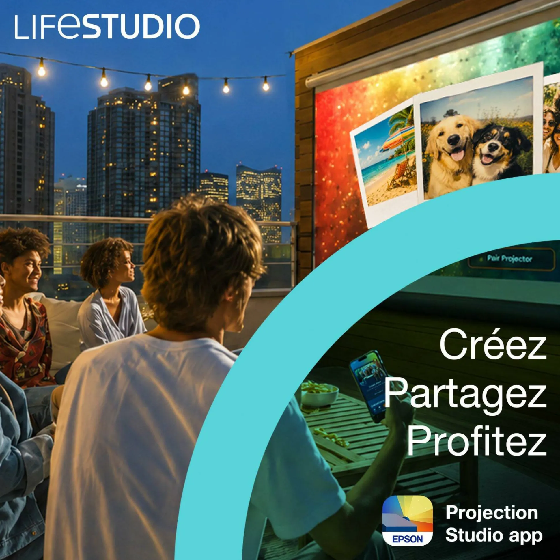Epson Lifestudio Pop Plus EF-62B, Projecteur Smart TV 4K PRO-UHD, portable, 700 lumens, Sound by Bose, Google TV, écran de 150 pouces