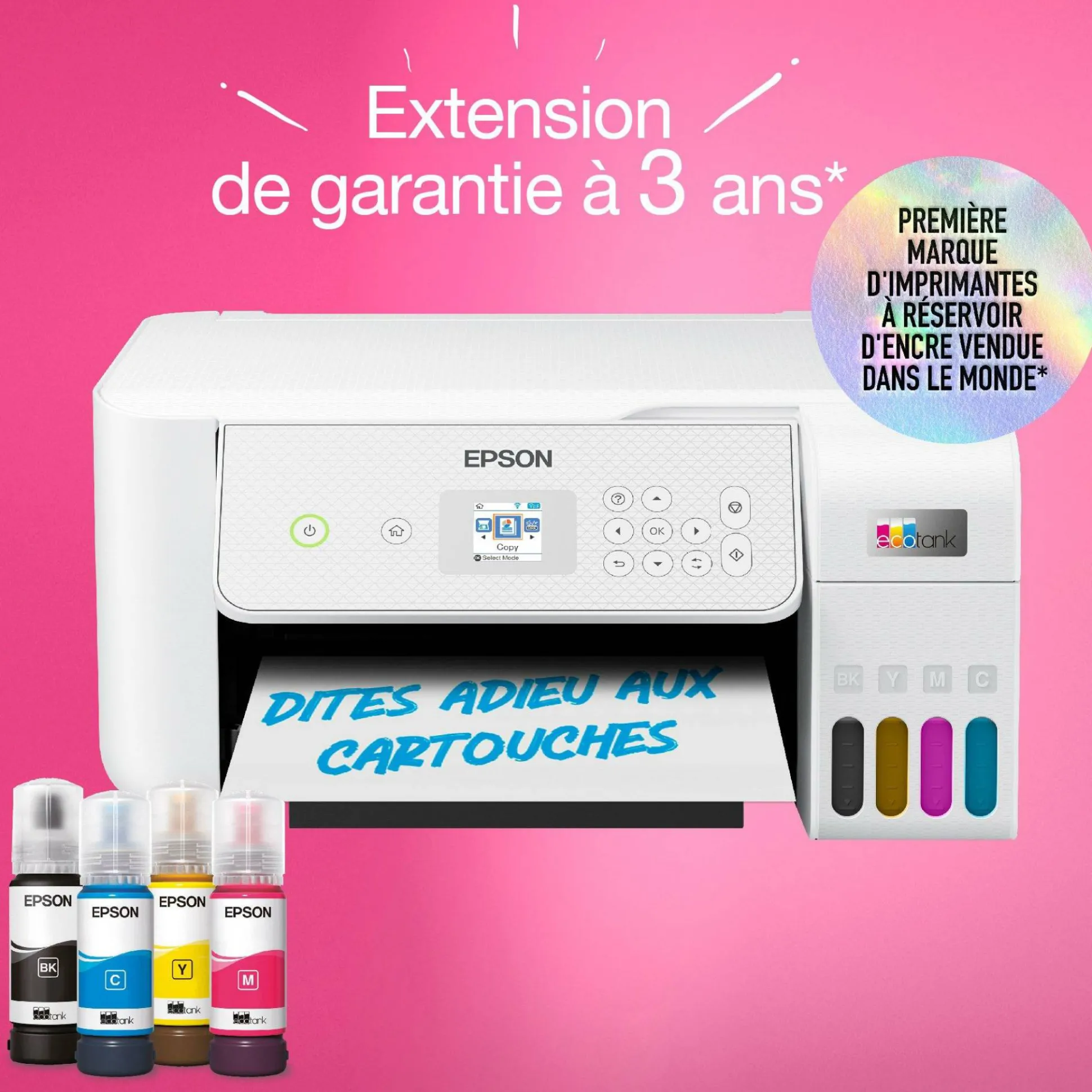 Imprimante multifonction A4 Wi-Fi EcoTank ET-2876 équipée de réservoirs d’encre, avec jusqu’à 3 ans d’encre inclus