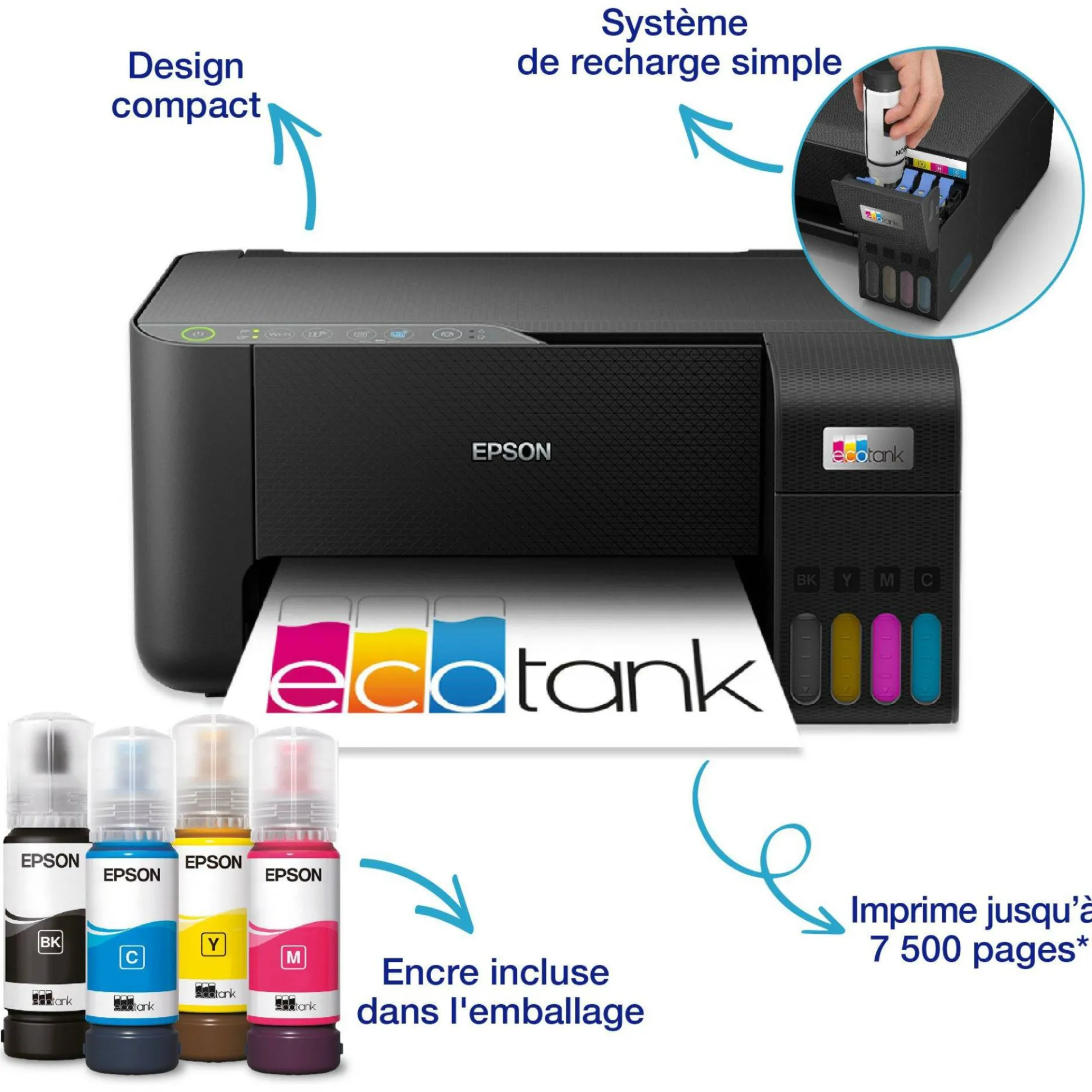 Imprimante multifonction A4 Wi-Fi EcoTank ET-2860 équipée de réservoirs d’encre, avec jusqu’à 3 ans d’encre inclus