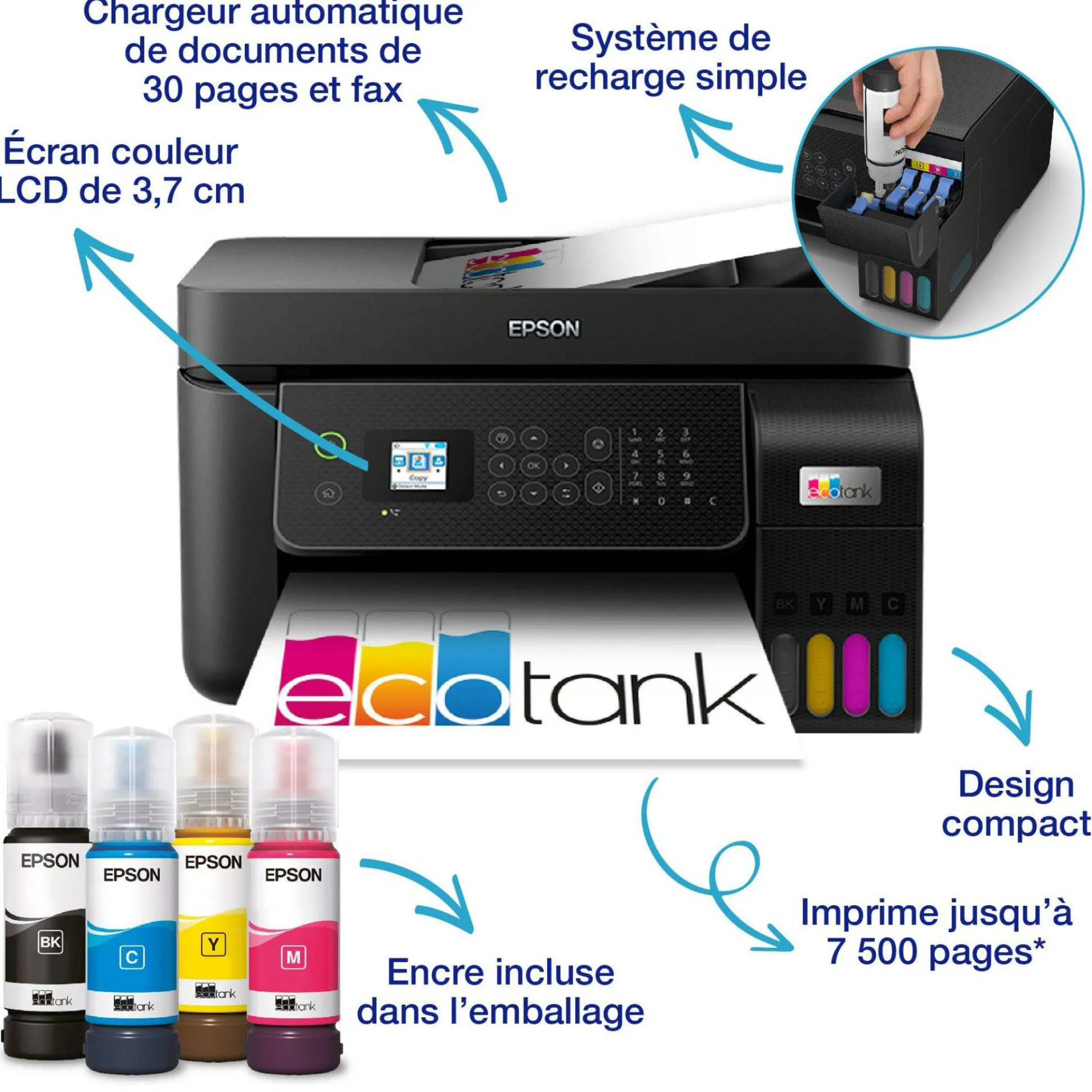 Imprimante multifonction A4 Wi-Fi EcoTank ET-4800 équipée de réservoirs d’encre, avec jusqu’à 3 ans d’encre inclus