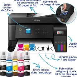 Imprimante multifonction A4 Wi-Fi EcoTank L5590 équipée de réservoirs d’encre, avec jusqu’à 3 ans d’encre inclus