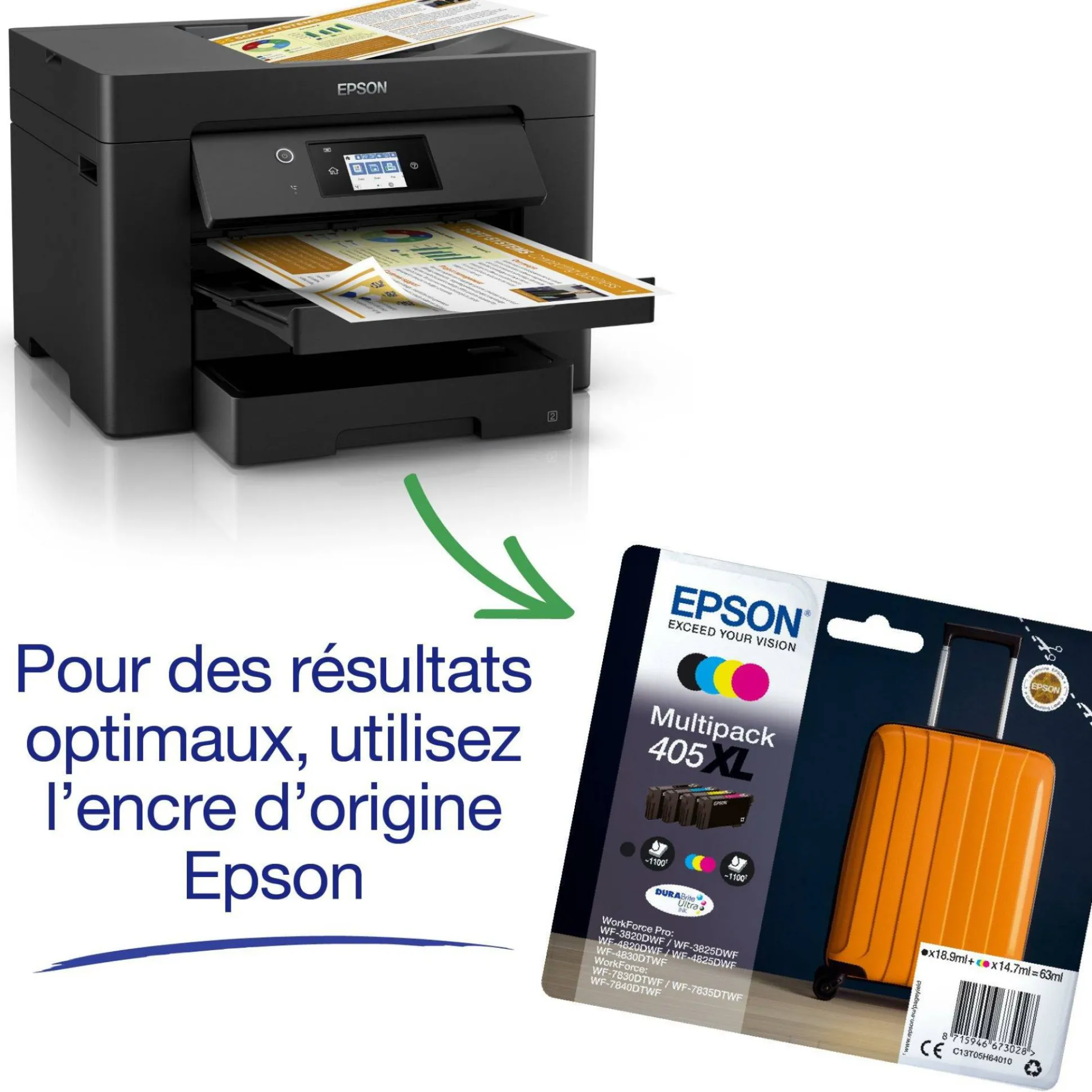 Imprimante multifonction Jet d’Encre A3 WorkForce WF-7830DTWF et 3 mois d’approvisionnement en encre offerts avec l’abonnement ReadyPrint*