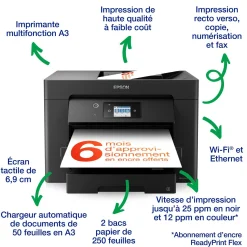 Imprimante multifonction Jet d’Encre A3 WorkForce WF-7830DTWF et 3 mois d’approvisionnement en encre offerts avec l’abonnement ReadyPrint*
