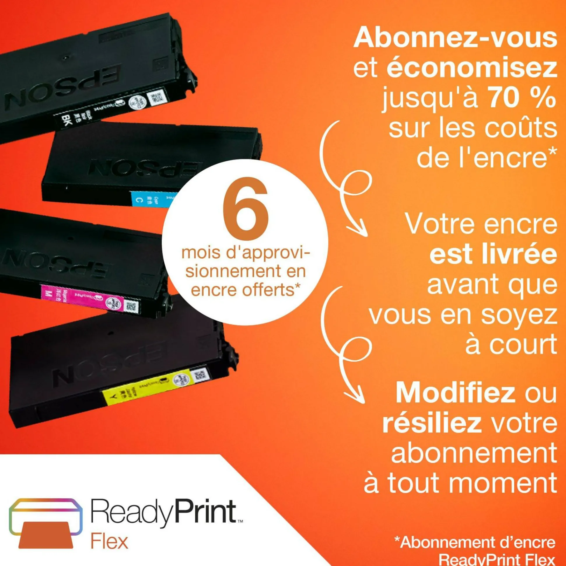 Imprimante multifonction Jet d’Encre A4 WorkForce WF-2950DWF et 6 mois d’encre offerts* avec l’abonnement ReadyPrint
