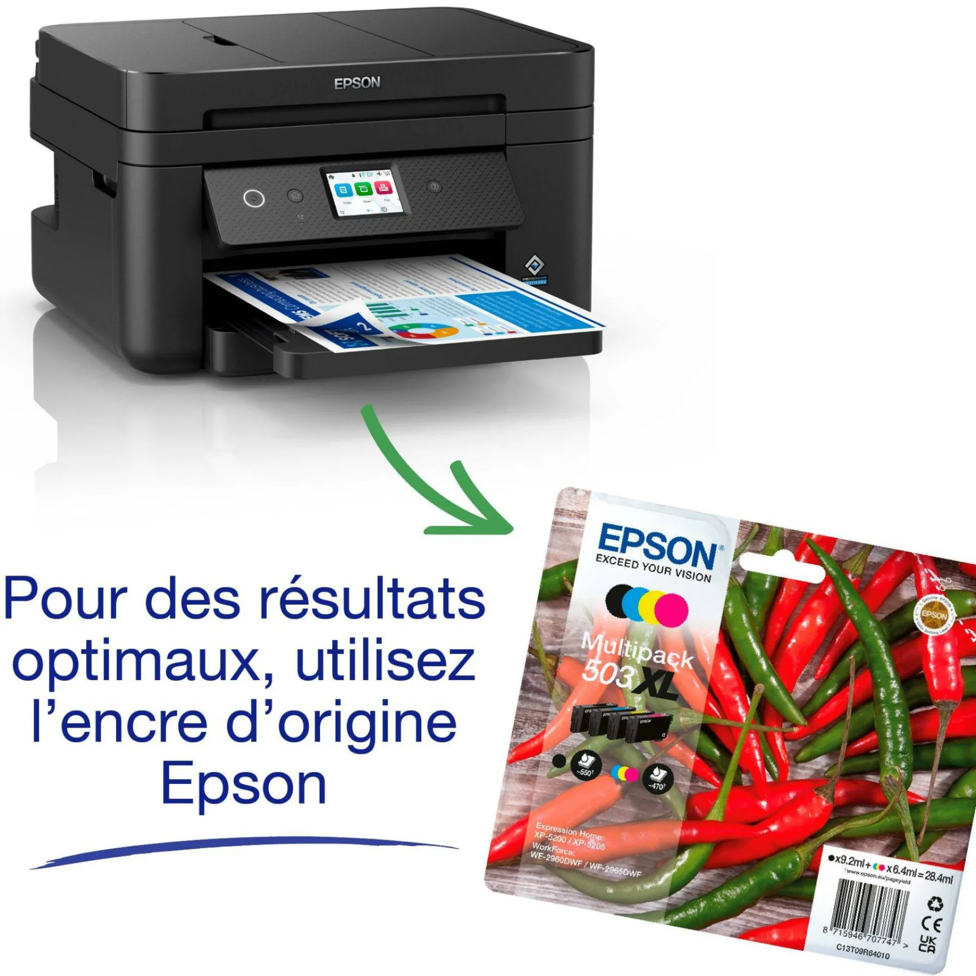 Imprimantte multifonction Jet d’Encre A4 WorkForce WF-2960DWF et 6 mois d’encre offerts* avec l’abonnement ReadyPrint