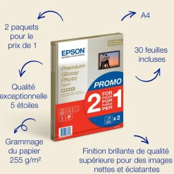 Papier photo A4 brillant Epson Premium 255 g/m2, 30 feuilles