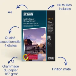 Papier photo A4 mat Epson 167 g/m2, 50 feuilles