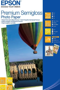 Papier photo A4 Premium semi-brillant Epson, 251 g/m2, 20 feuilles