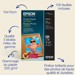 Papier photo brillant Epson (100 x 150 mm), 200 g/m2, 100 feuilles