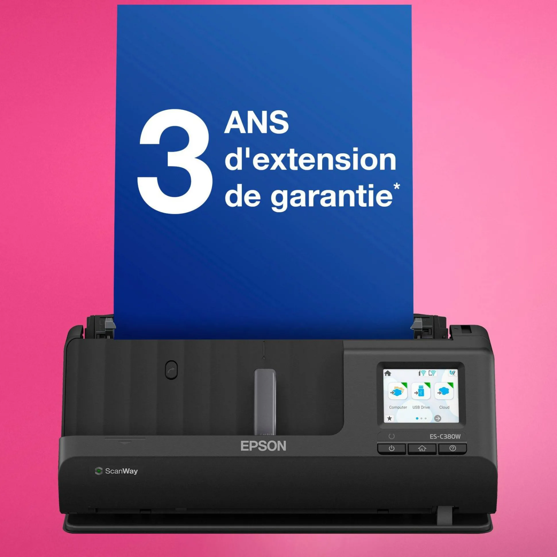 Scanner de documents A4 compact ES-C380W avec connexion Wi-Fi et chemin de numérisation en « U »