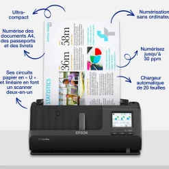 Scanner de documents A4 compact ES-C380W avec connexion Wi-Fi et chemin de numérisation en « U »