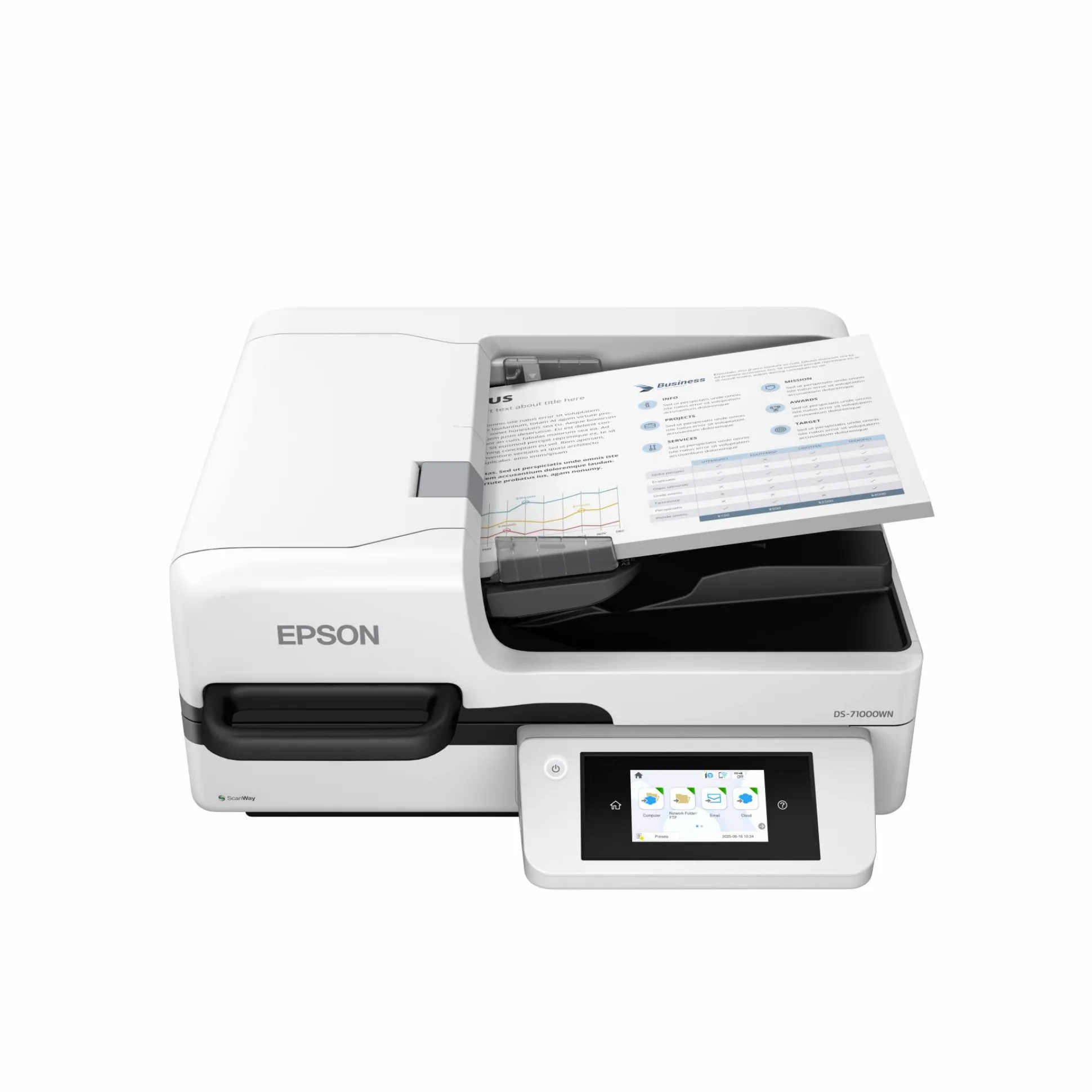 Scanner à plat A3 WorkForce DS-71000WN avec connexion réseau et compatible avec des plateformes ouvertes, avec chargeur automatique de documents de 150 feuilles