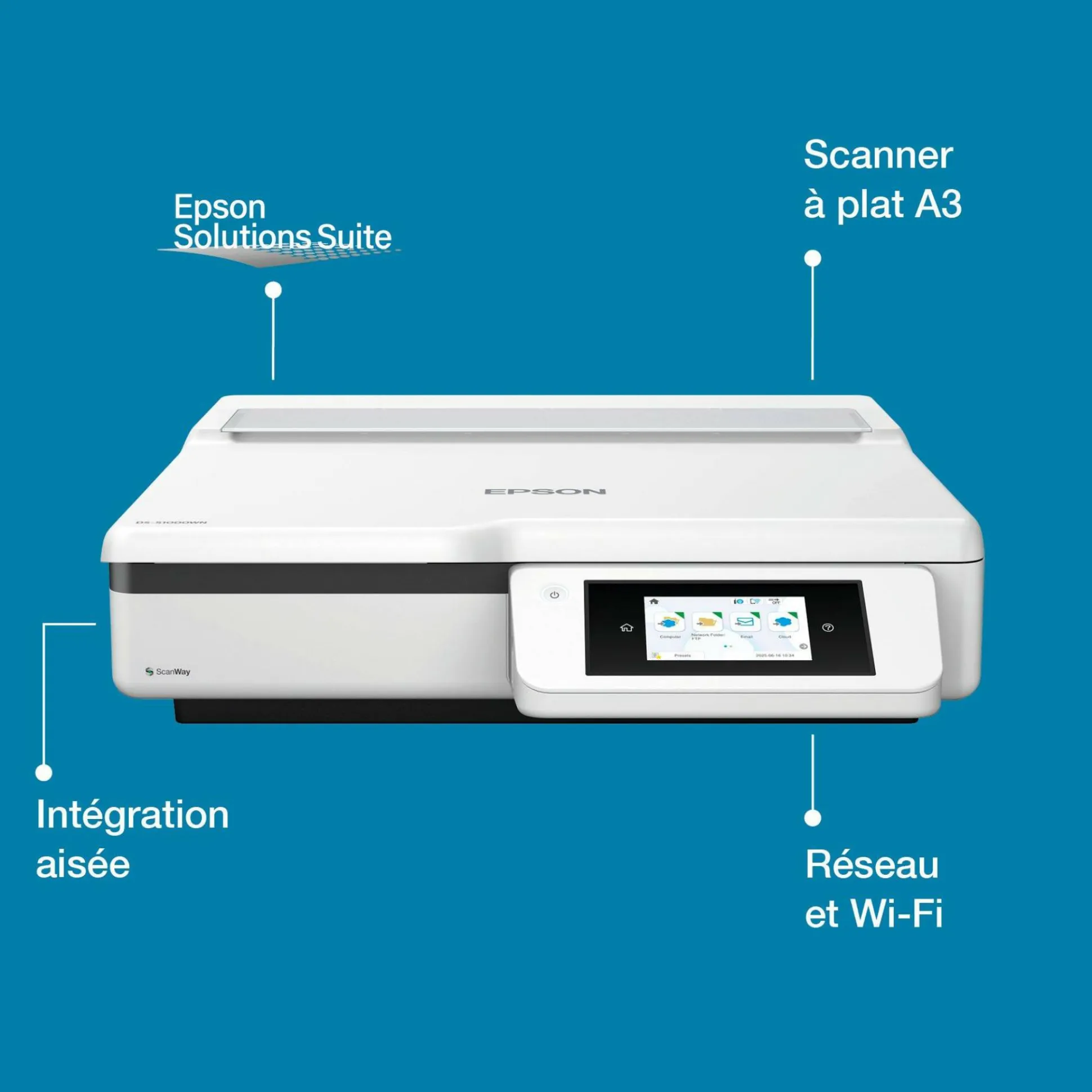 Scanner à plat A3 WorkForce DS-51000WN avec connexion réseau et Wi-Fi