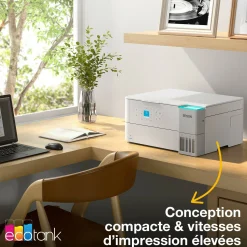 Solution d’impression A4 blanche EcoTank ET-2956 équipée d’une connexion Wi-Fi et de réservoirs d’encre, avec jusqu’à 3 ans d’encre inclus