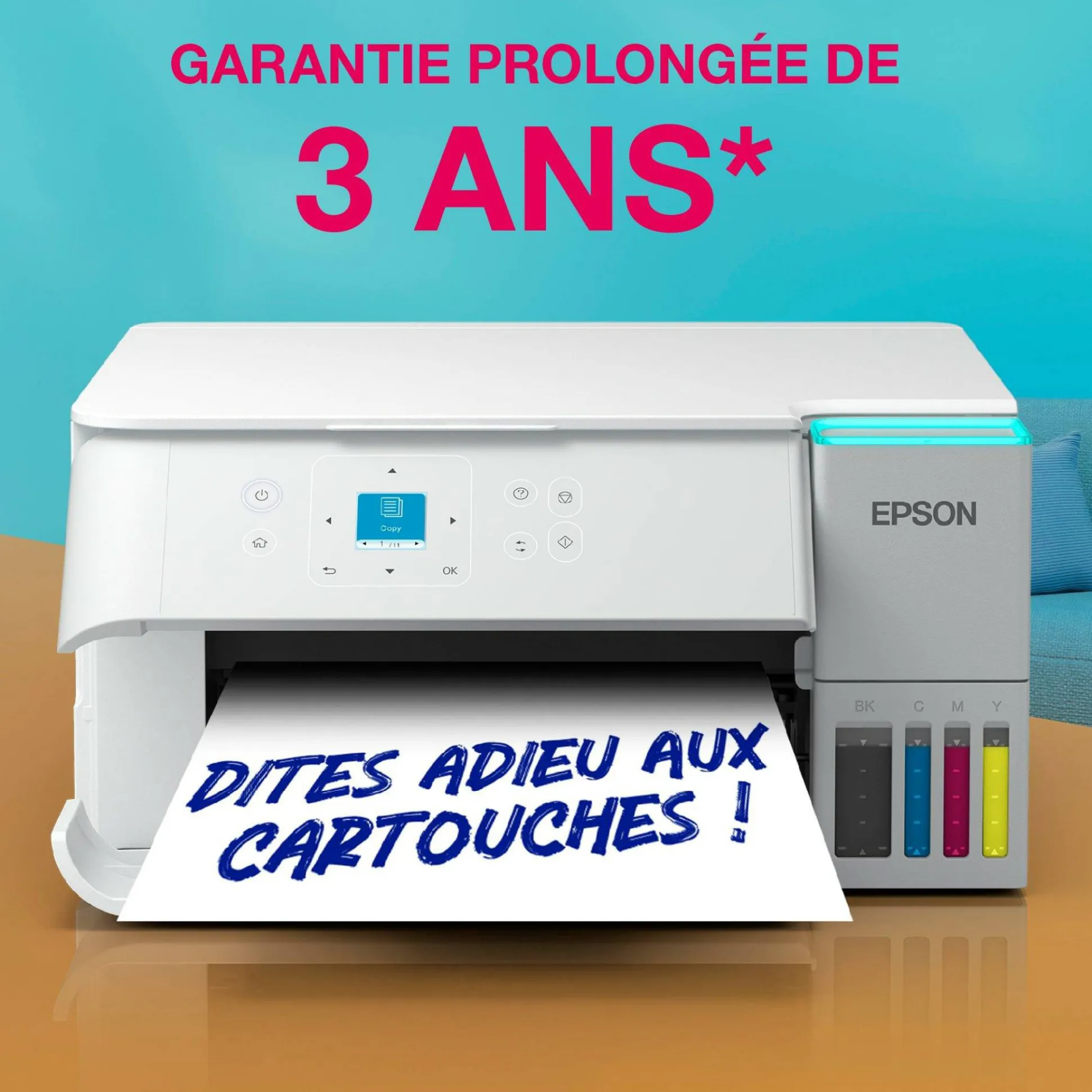 Solution d’impression A4 blanche EcoTank ET-2956 équipée d’une connexion Wi-Fi et de réservoirs d’encre, avec jusqu’à 3 ans d’encre inclus