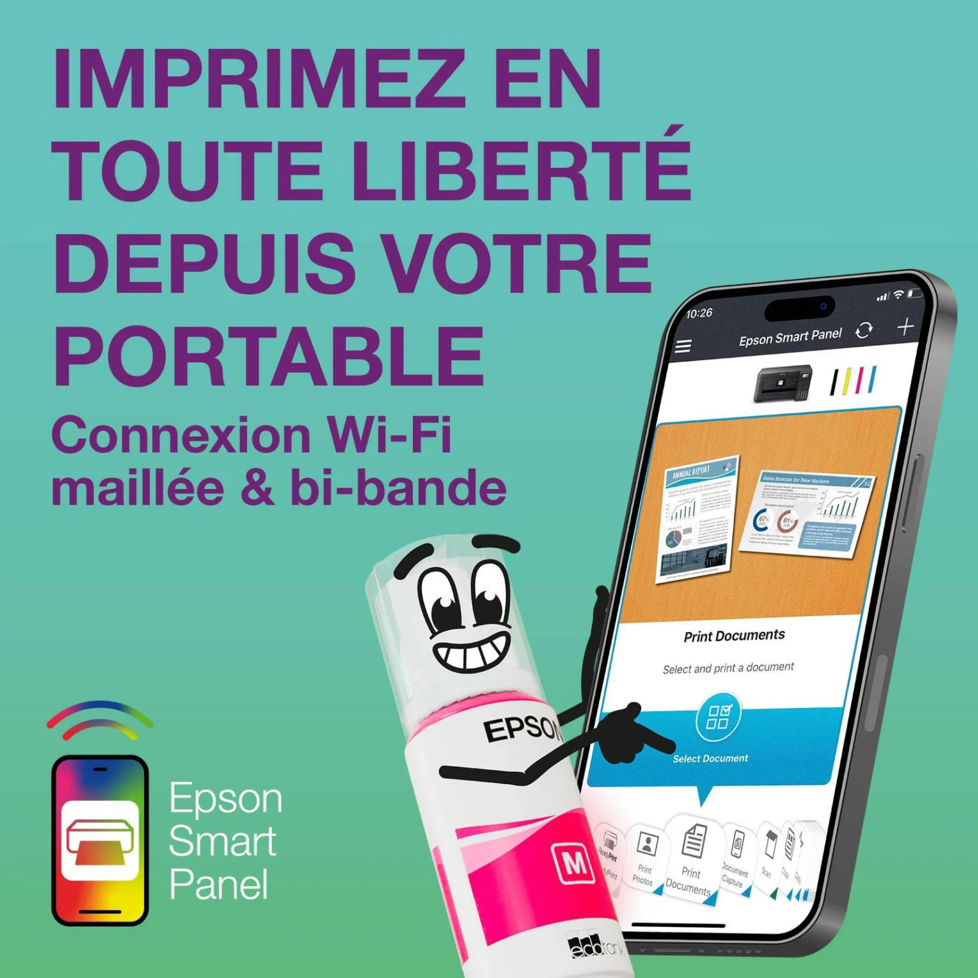 Solution d’impression A4 blanche EcoTank ET-2956 équipée d’une connexion Wi-Fi et de réservoirs d’encre, avec jusqu’à 3 ans d’encre inclus