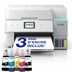 Solution d’impression A4 blanche EcoTank ET-4956 équipée d’une connexion Wi-Fi et de réservoirs d’encre, avec jusqu’à 3 ans d’encre inclus