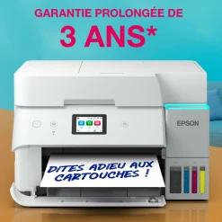 Solution d’impression A4 blanche EcoTank ET-4956 équipée d’une connexion Wi-Fi et de réservoirs d’encre, avec jusqu’à 3 ans d’encre inclus