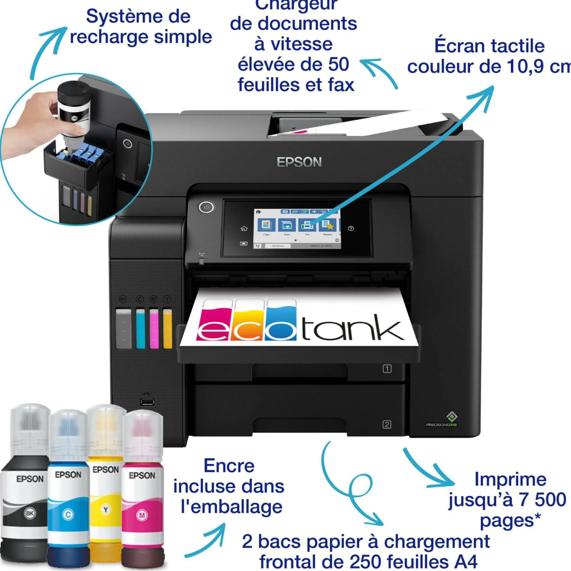 Solution d’impression A4 EcoTank ET-5805 avec Wi-Fi, réservoirs d’encre et fax