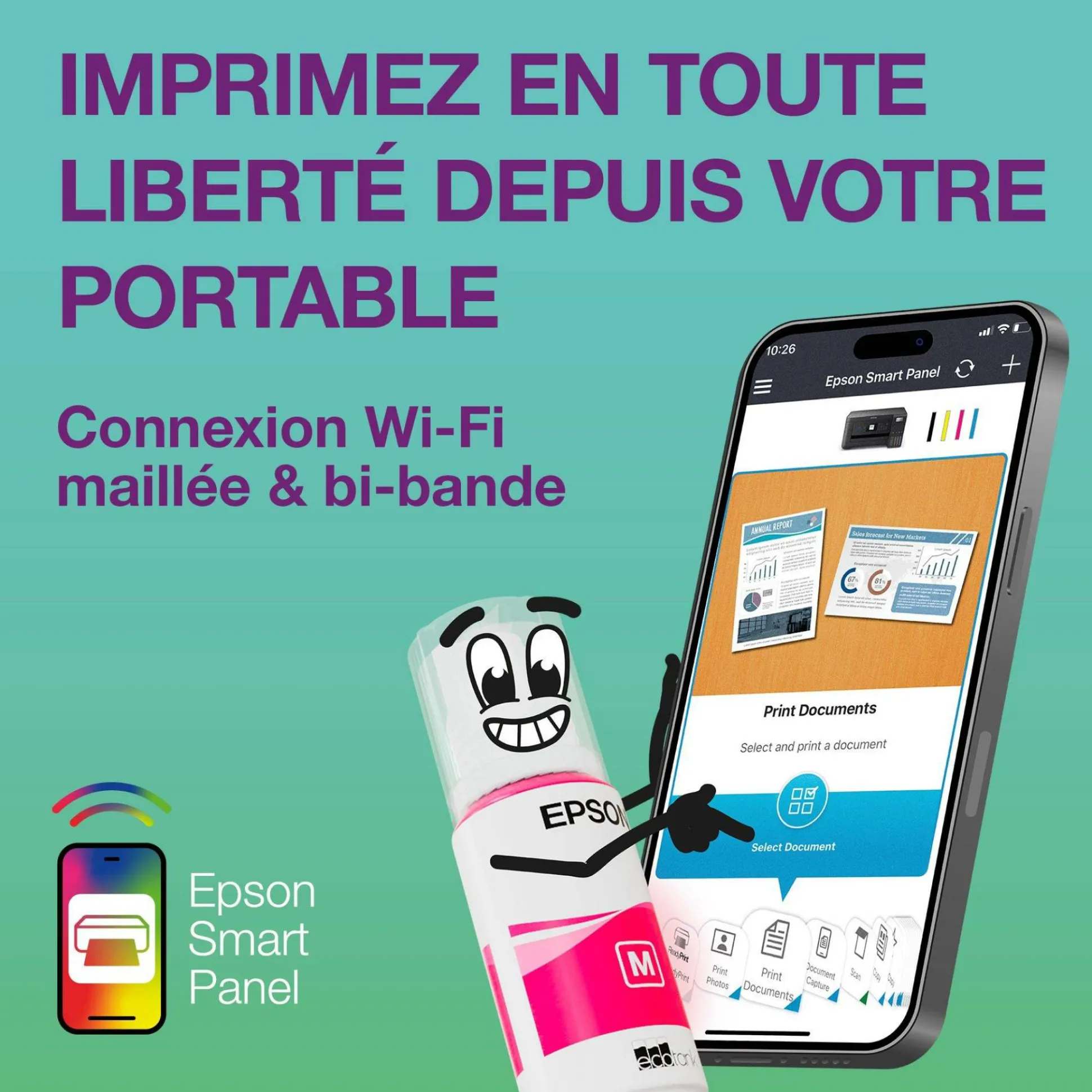 Solution d’impression A4 Wi-Fi EcoTank ET-2955 équipée de réservoirs d’encre, avec jusqu’à 3 ans d’encre inclus
