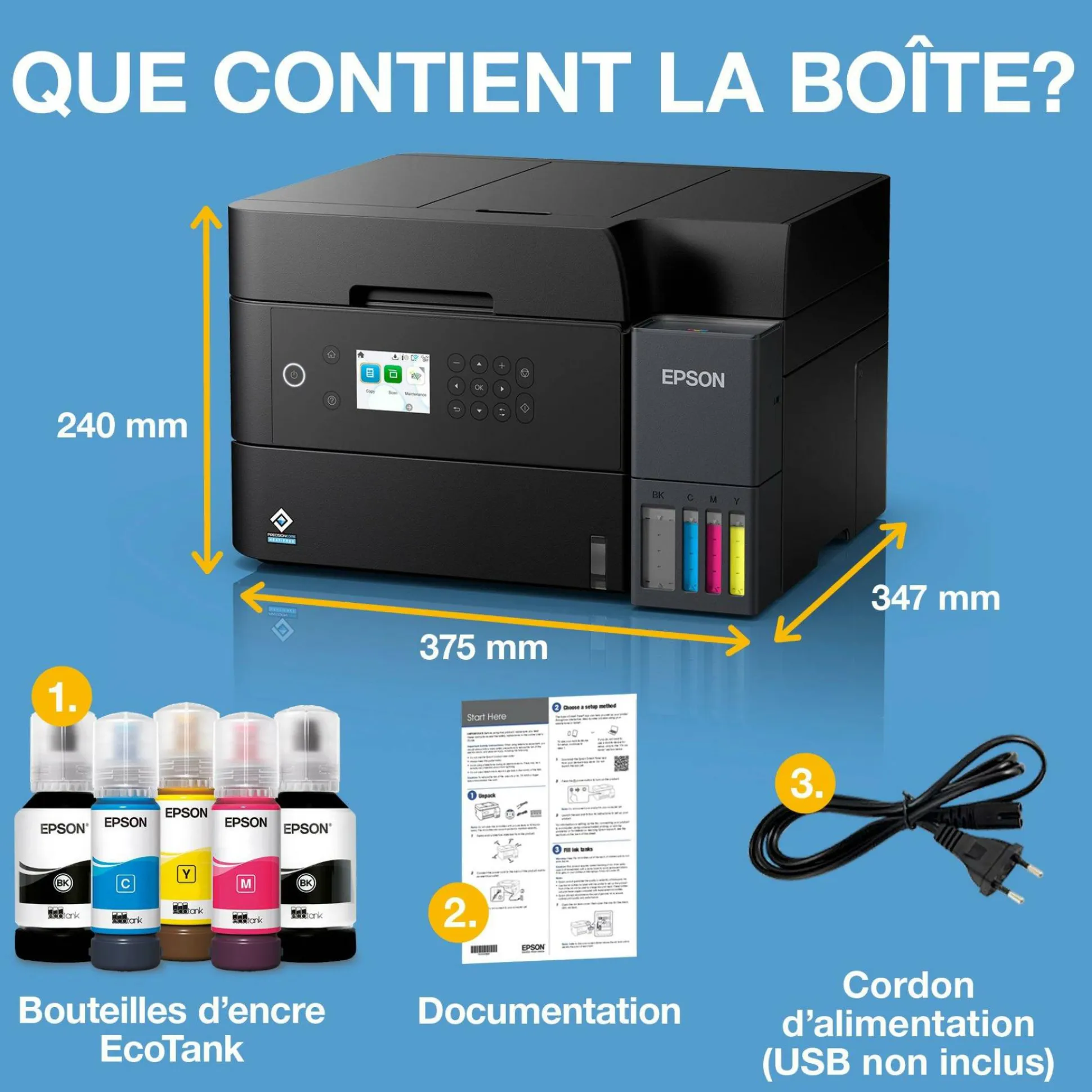 Solution d’impression A4 Wi-Fi EcoTank ET-3950 équipée de réservoirs d’encre, avec jusqu’à 3 ans d’encre inclus