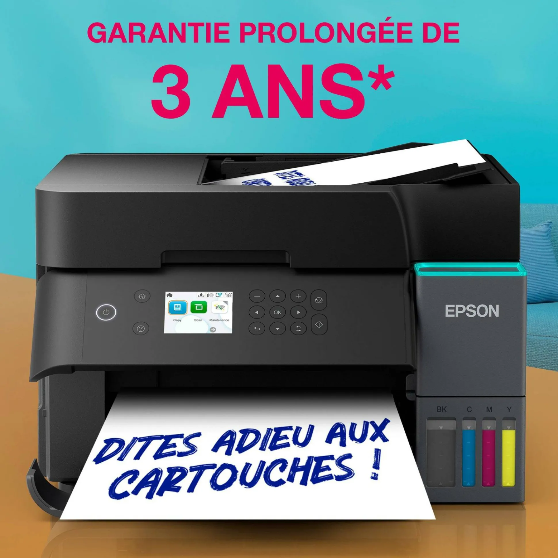 Solution d’impression A4 Wi-Fi EcoTank ET-3950 équipée de réservoirs d’encre, avec jusqu’à 3 ans d’encre inclus