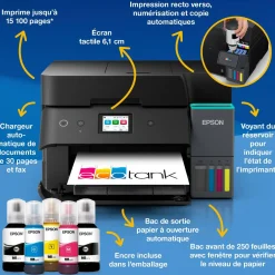 Solution d’impression A4 Wi-Fi EcoTank ET-4955 équipée de réservoirs d’encre, avec jusqu’à 3 ans d’encre inclus