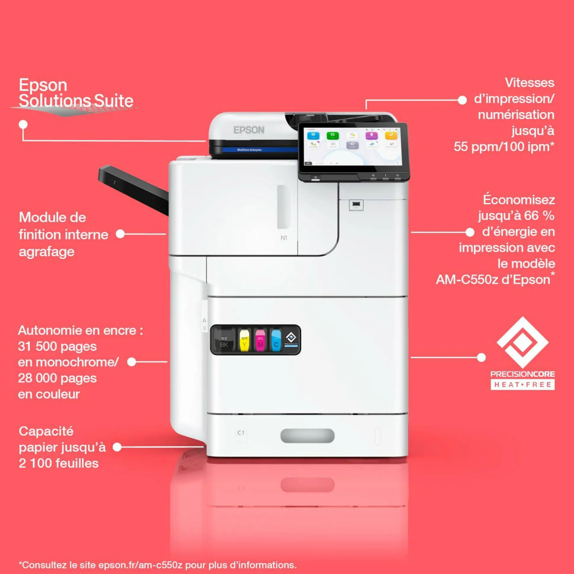 Solution d’impression couleur A4 WorkForce Enterprise AM-C550z avec module de finition interne