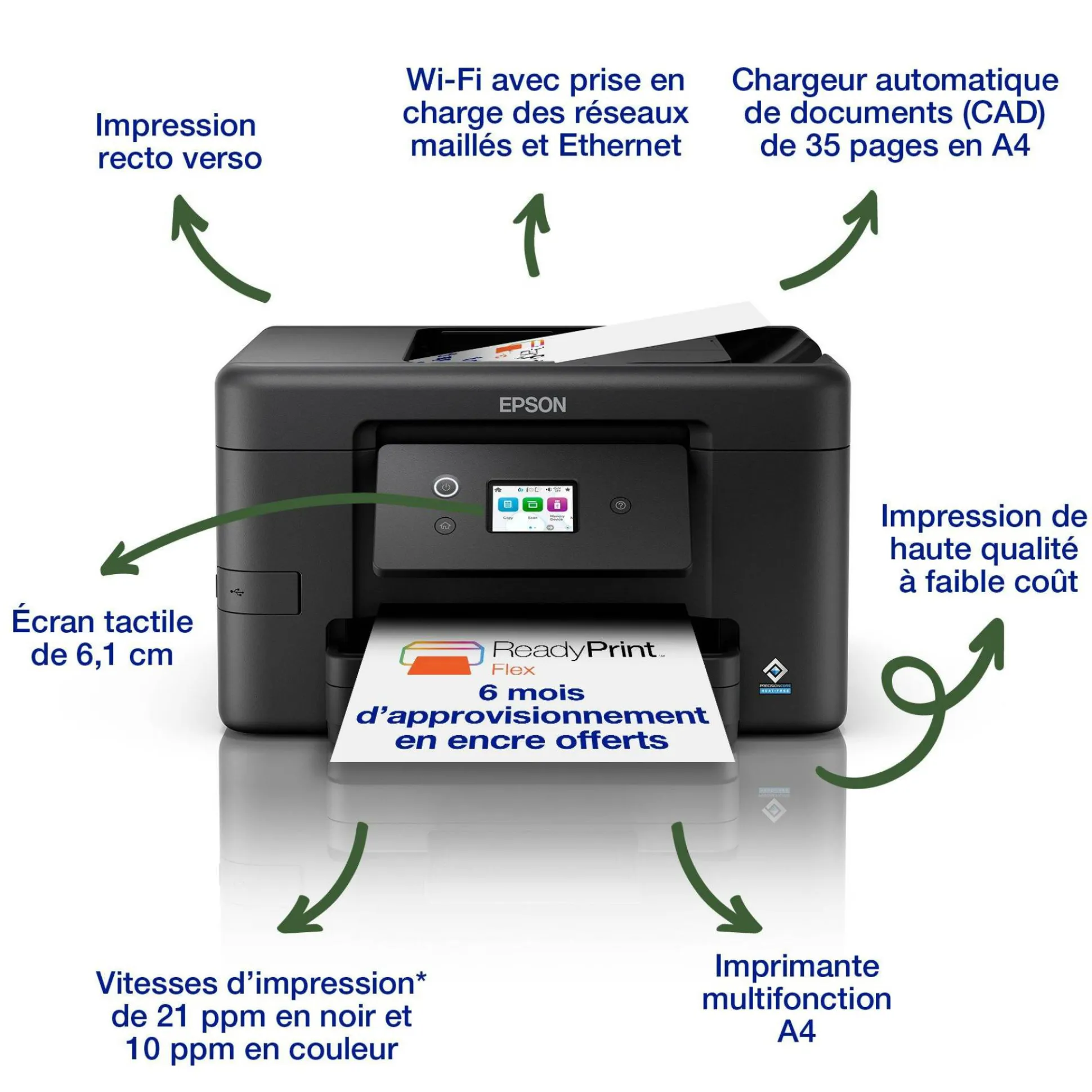Solution d’impression Jet d’Encre A4 sans fil WorkForce Pro WF-3920 et 6 mois d’approvisionnement en encre offerts avec l’abonnement à ReadyPrint*