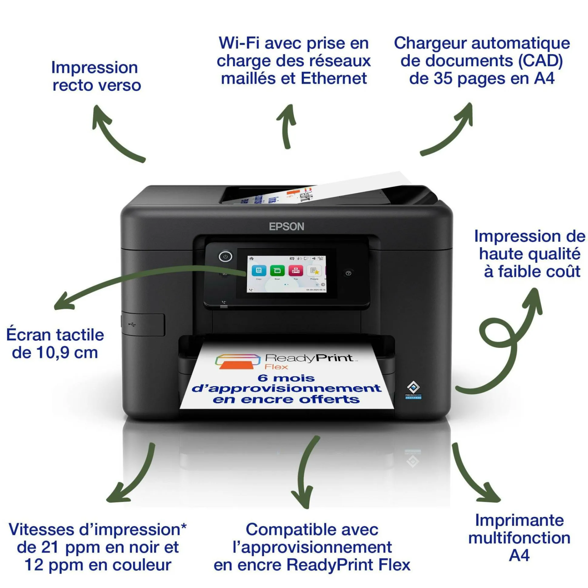 Solution d’impression Jet d’Encre A4 sans fil WorkForce Pro WF-4920 et 6 mois d’approvisionnement en encre offerts avec l’abonnement à ReadyPrint*