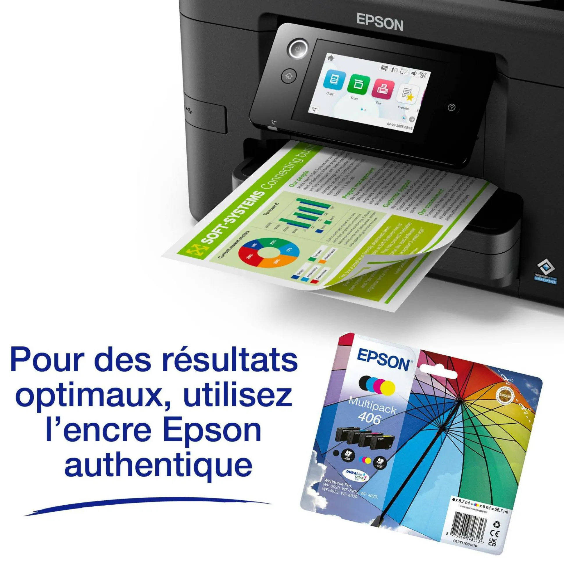 Solution d’impression Jet d’Encre A4 sans fil WorkForce Pro WF-4920 et 6 mois d’approvisionnement en encre offerts avec l’abonnement à ReadyPrint*