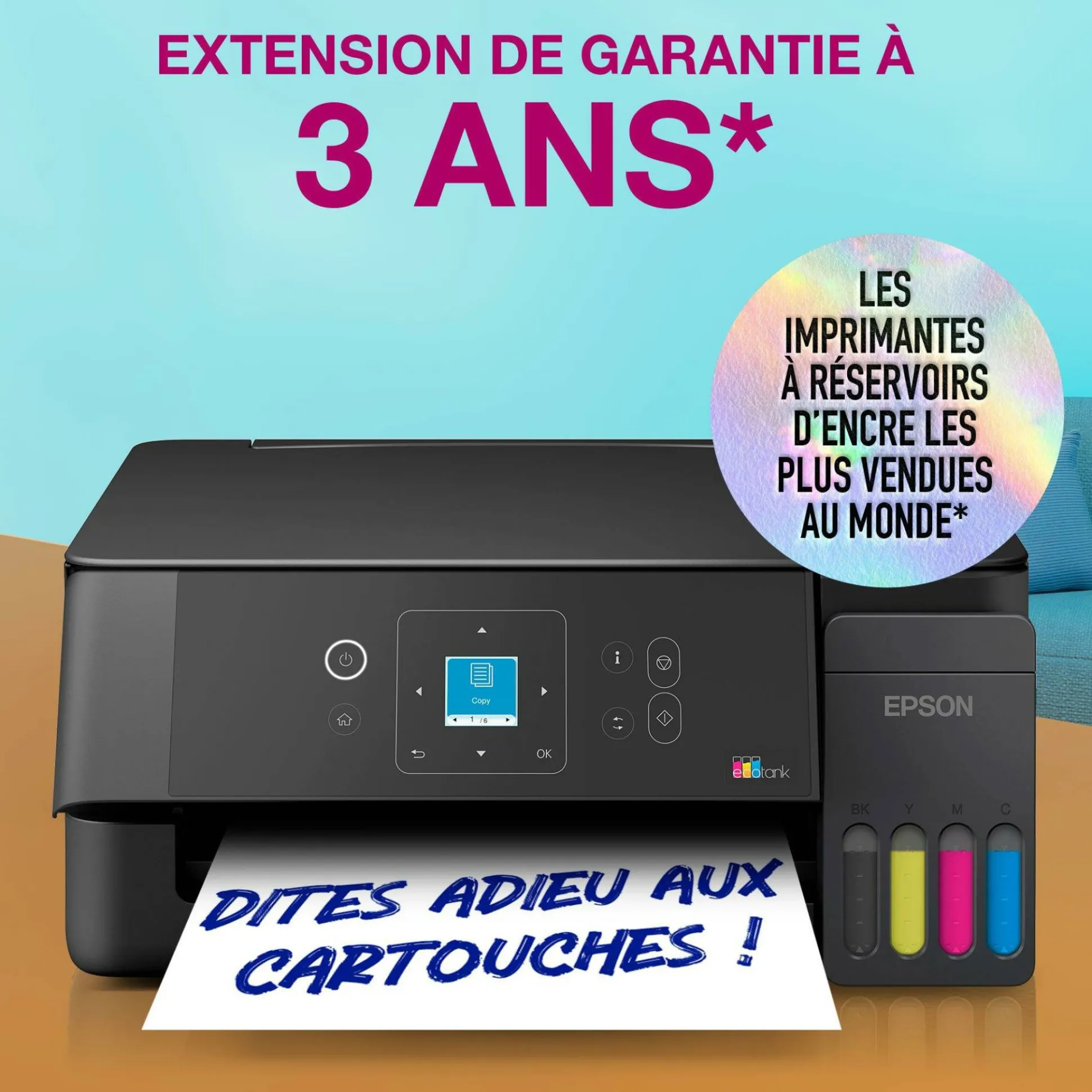 Solution d’impression multifonction A4 Wi-Fi et AirPrint EcoTank L3360 équipée de réservoirs d’encre, écran LCD et jusqu’à 3 ans d’encre inclus