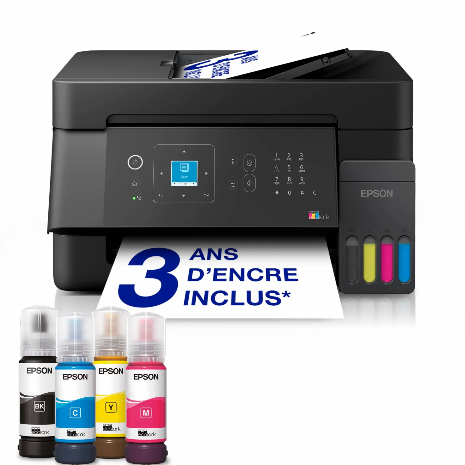Solution d’impression multifonction A4 Wi-Fi et AirPrint EcoTank ET-4905 équipée de réservoirs d’encre, d’un écran LCD et d’un chargeur automatique de documents, avec jusqu’à 3 ans d’encre inclus