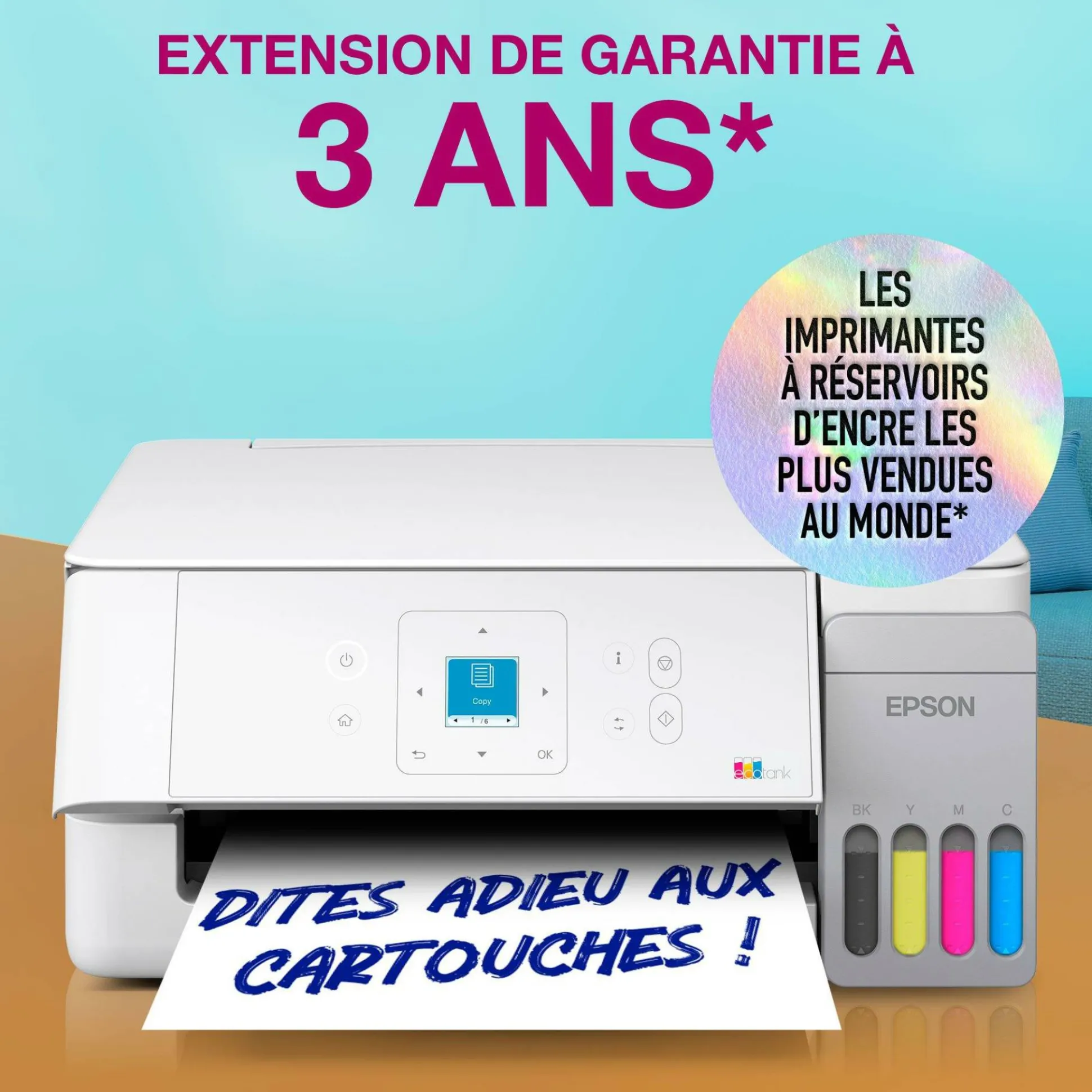 Solution d’impression multifonction A4 Wi-Fi et AirPrint EcoTank ET-2926 équipée de réservoirs d’encre, écran LCD et jusqu’à 3 ans d’encre inclus