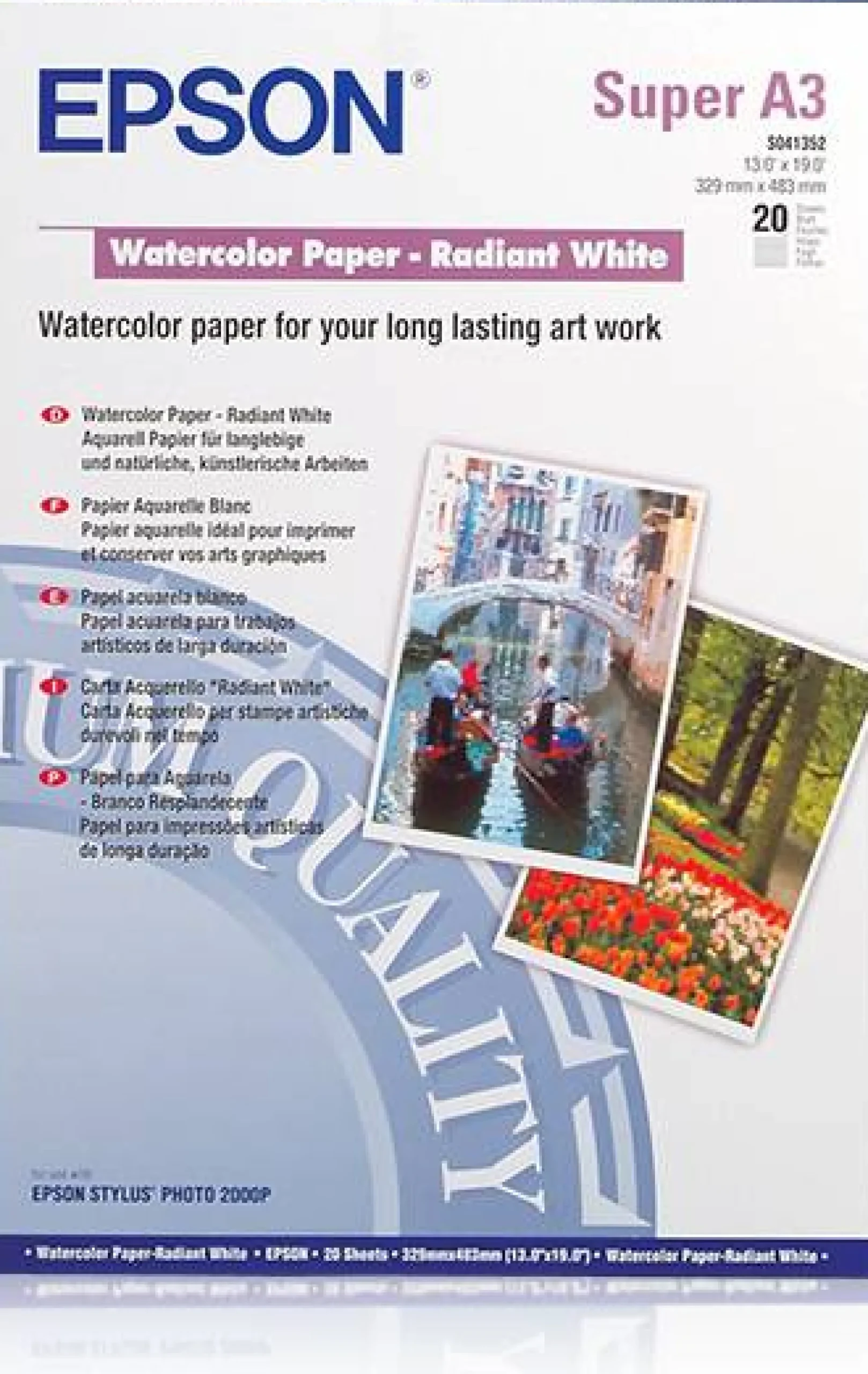 WaterColor Paper - Radiant White, DIN A3+, 190g/m2, 20 Sheets
